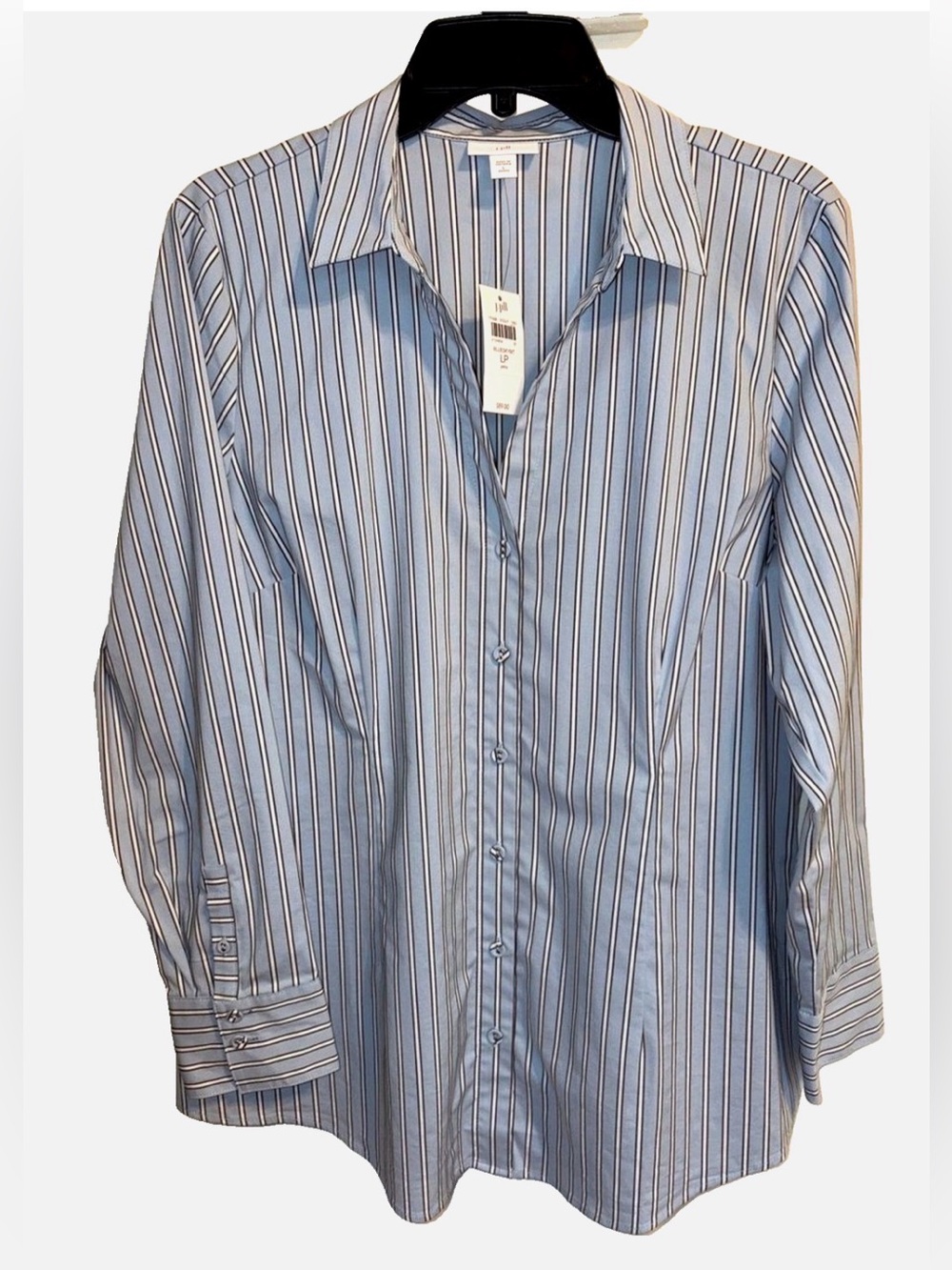 NWT J.Jill LP Large Petite Blue White Stripe Button Front Stretch Shirt